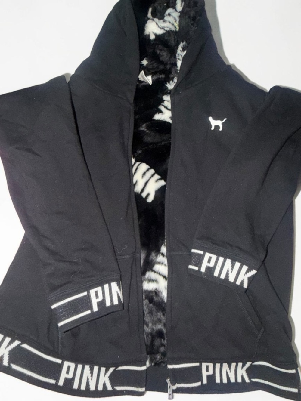 Victoria’s Secret PINK Sherpa Lined Zip Jacket Size Large Black - Picture 5 of 6